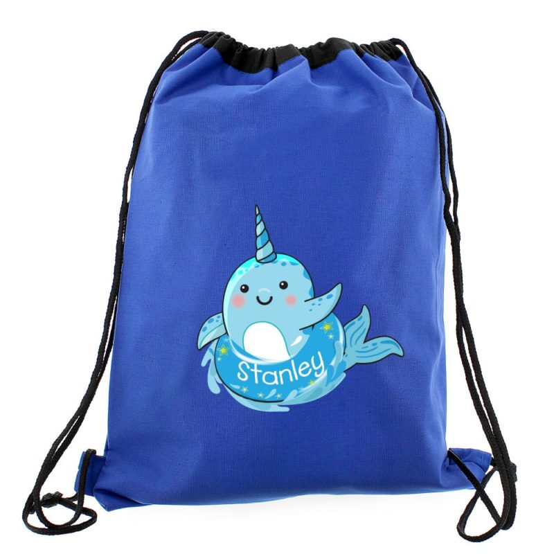 Personalised Narwhal Emoji Blue P.E Kit Bag