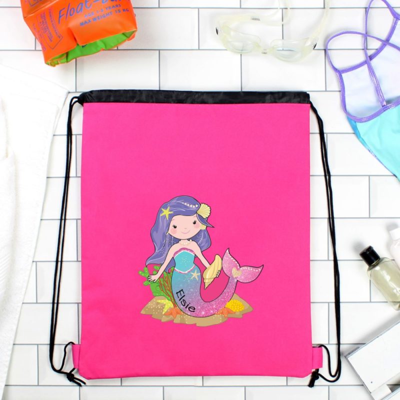 Personalised Cute Mermaid Hot Pink P.E Kit Bag