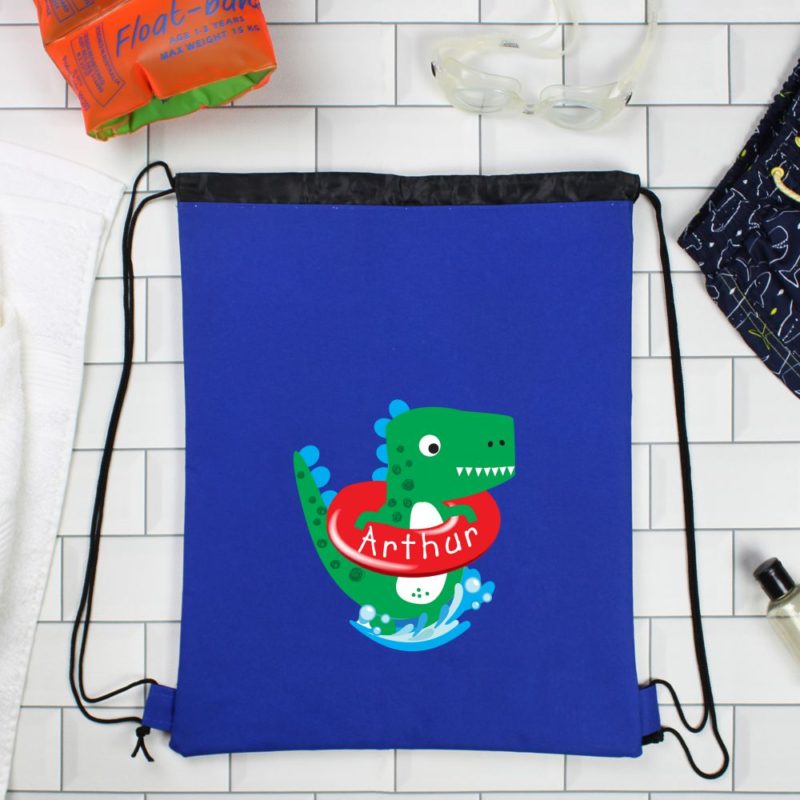 Personalised Cute Dinosaur Blue P.E Kit Bag
