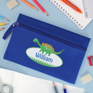 Personalised Cute Dinosaur Blue Pencil Case