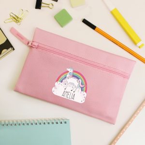 Personalised Unicorn and Rainbow Pink Pencil Case