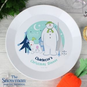 Personalised 'The Snowman and The Snowdog' Plastic Christmas Plate