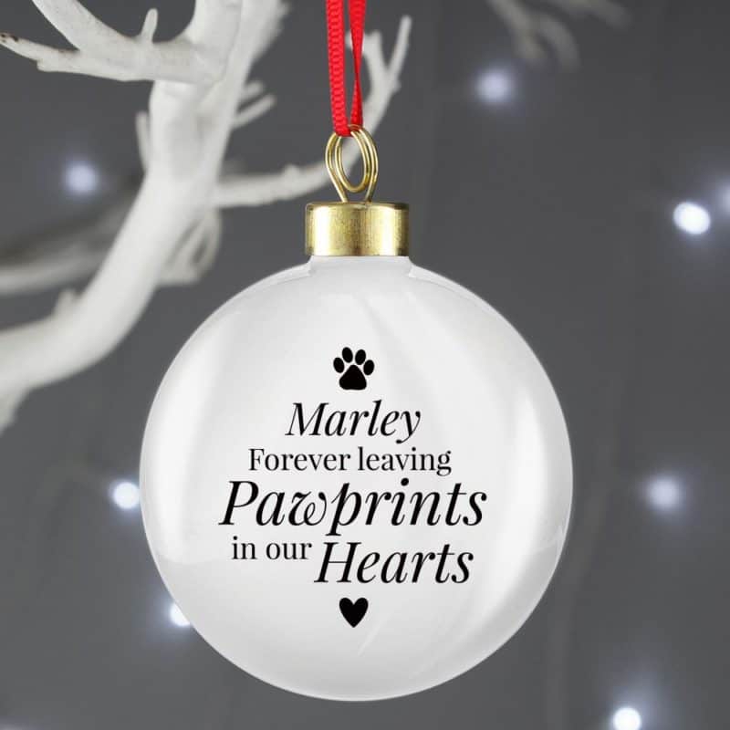 Personalised 'Pawprints' Memorial Christmas Bauble