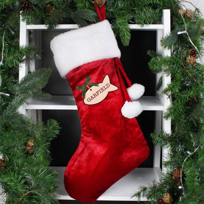 Personalised Cat Treat Luxury Red Christmas Stocking