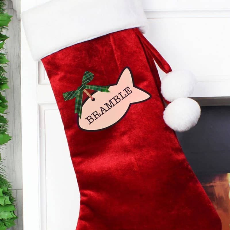 Personalised Cat Treat Luxury Red Christmas Stocking