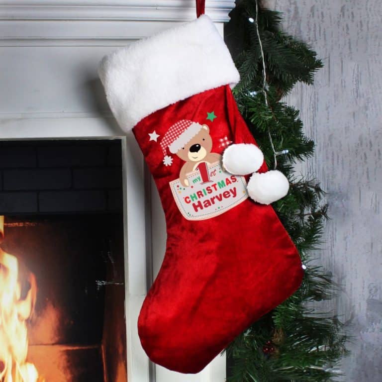 Personalised 'My 1st Christmas' Teddy Luxury Red Stocking