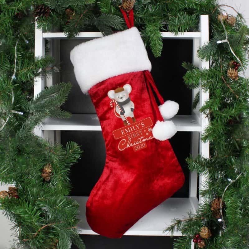 Personalised '1st Christmas' Cute Mouse Red Stocking
