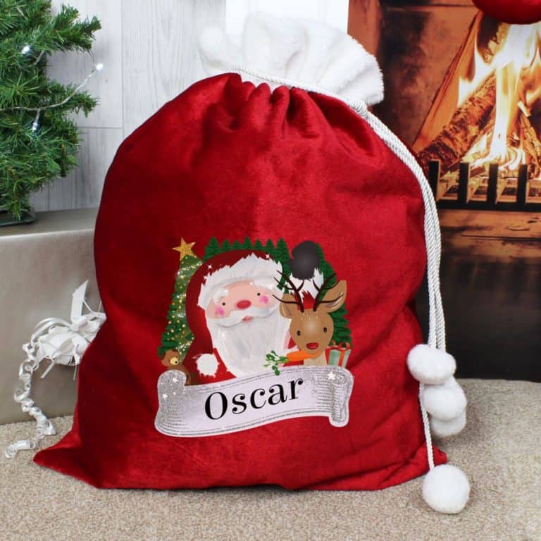 Personalised Santa & Rudolph Red Christmas Sack Gift
