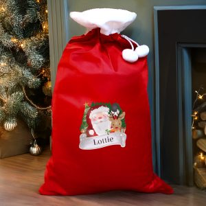Personalised Santa & Rudolph Red Christmas Sack