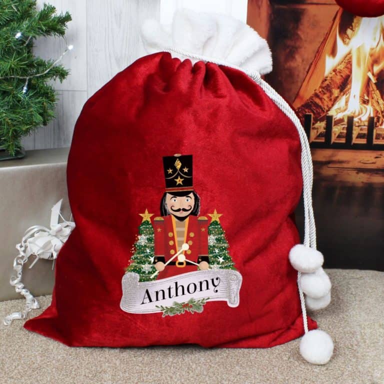 Personalised 'Nutcracker Drummer Solider' Red Christmas Sack Gift