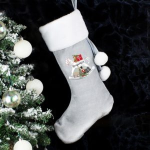 Personalised Rocking Horse Silver Grey Christmas Stocking