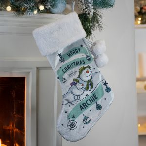 Personalised The Snowman and the Snowdog Luxury Silver Grey Stocking