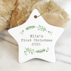 Personalised 'Christmas Holly' Ceramic Star Decoration