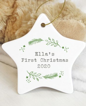 Personalised 'Christmas Holly' Ceramic Star Decoration