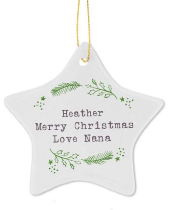Personalised 'Christmas Holly' Ceramic Star Decoration