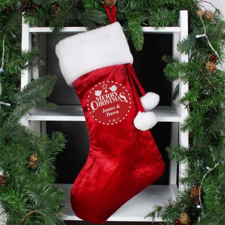 Personalised Merry Christmas Luxury Red Stocking