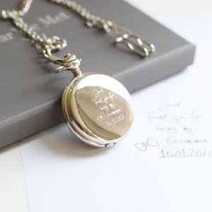 Personalised Own Handwriting Engraved Roman Skeleton Pocket Watch