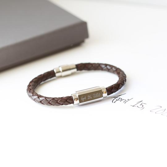 Personalised Own Handwriting Twisted Leather Bracelet