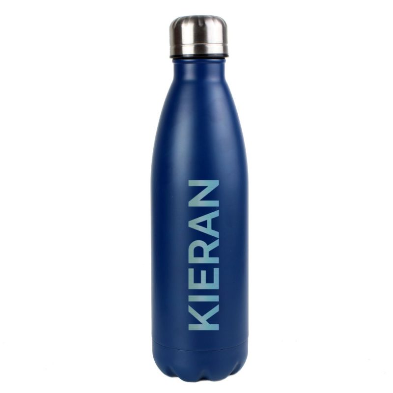 Personalised 'Bold Name' Blue Metal Insulated Drinks Bottle