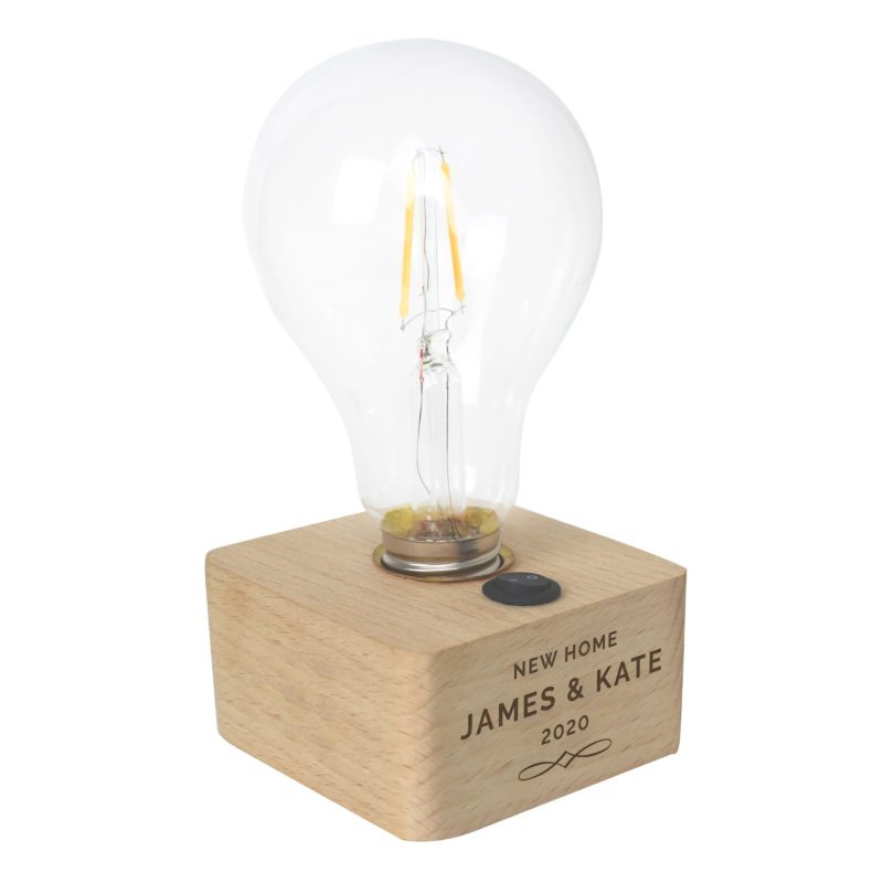 Personalised Decorative LED Bulb Wooden Table Lamp