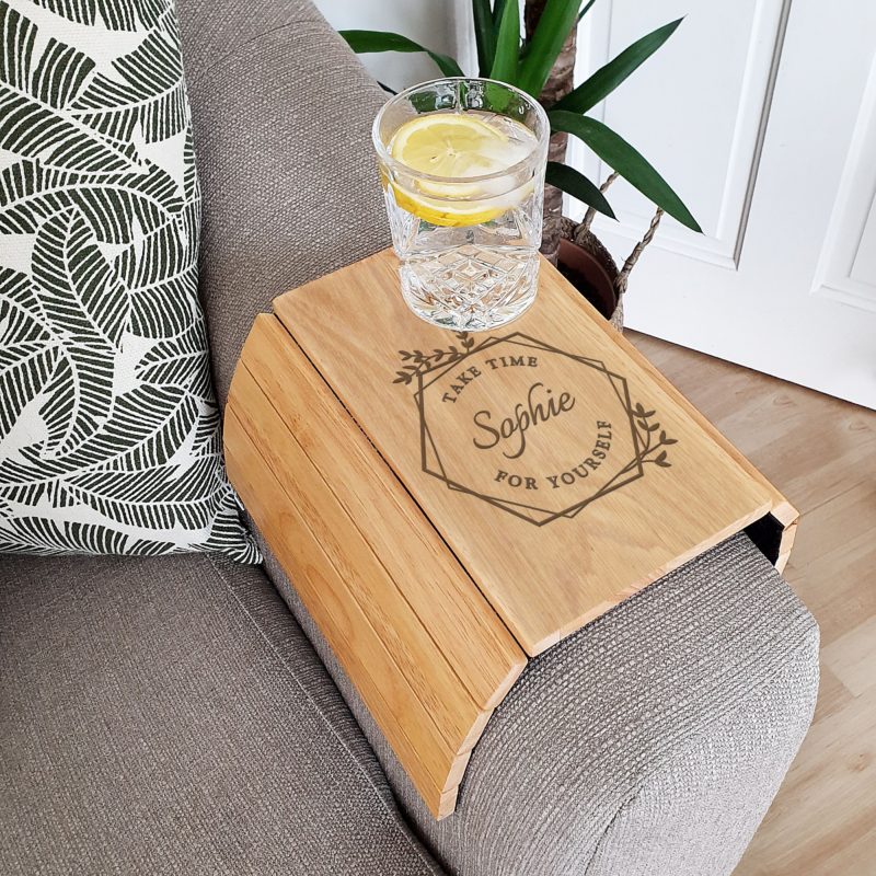 Personalised 'Take Time For Yourself' Wooden Sofa Armrest Tray
