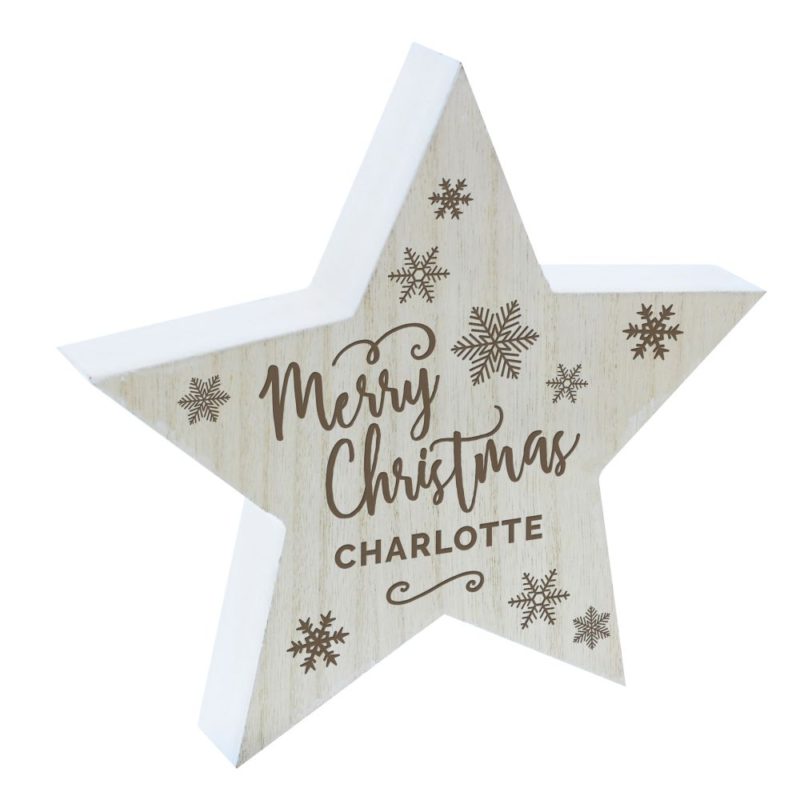 Personalised 'Merry Christmas' Rustic Wooden Star Decoration