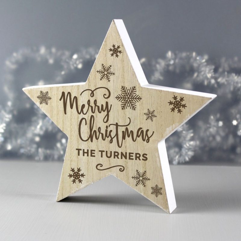 Personalised 'Merry Christmas' Rustic Wooden Star Decoration