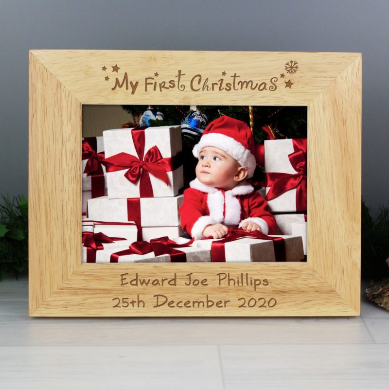Personalised 'My First Christmas' 7x5 Wooden Photo Frame