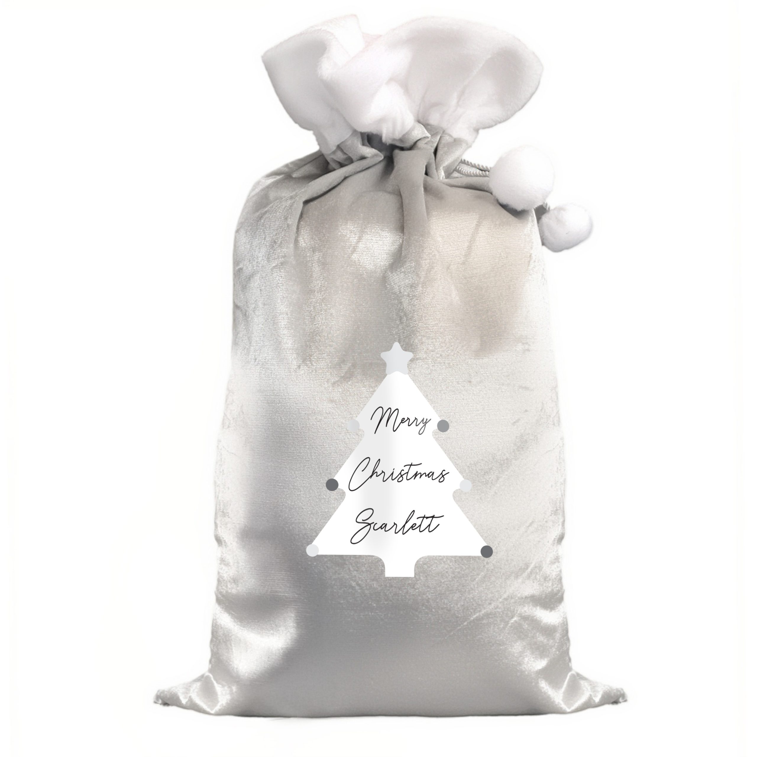Personalised Christmas Tree Luxury Silver Grey Pom Pom Sack Personalised Christmas Tree Luxury Silver Grey Pom Pom Sack