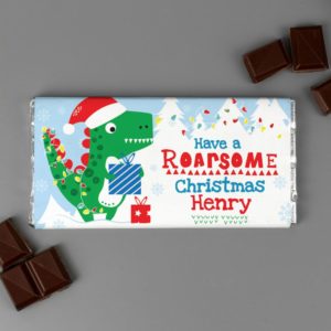Personalised 'Have a Roarsome Christmas' Dinosaur Milk Chocolate Bar