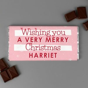 Personalised 'Pink Snowflake' Christmas Milk Chocolate Bar