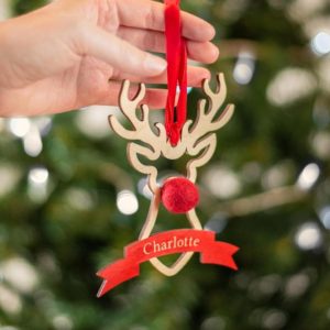 Personalised Rudolph Decoration With Pom Pom Nose