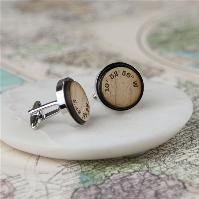 Personalised 'Your Coordinates' Wooden Cufflinks