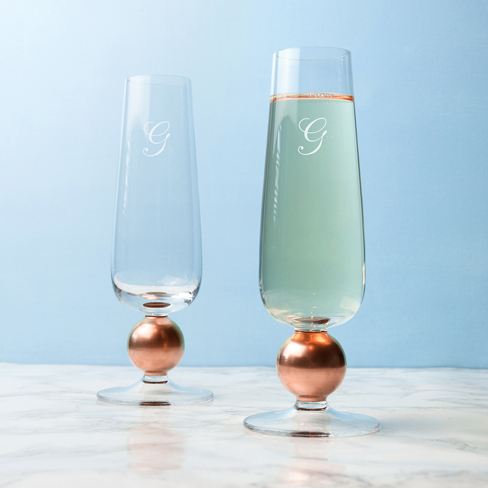 Personalised Set Of Two LSA Rose Gold Champagne Glasses Personalised Set Of Two LSA Rose Gold Champagne Glasses