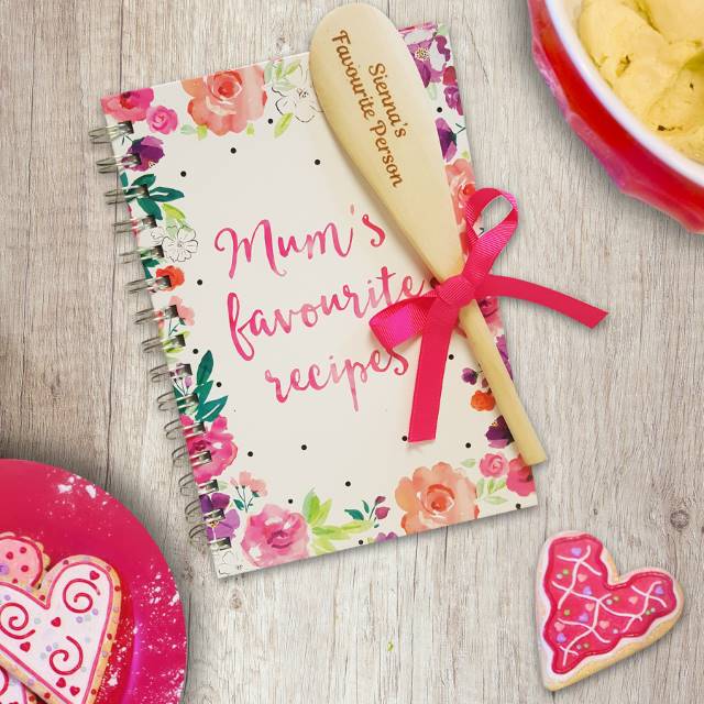 Personalised Mum’s Favourite Recipe Book & Wooden Spoon