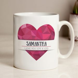 Personalised Geometric Pink Heart Mug