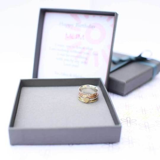 Sterling Silver Trio Spinning Ring With Sentiments Card