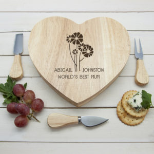 Personalised Worlds Best Mum Heart Wooden Cheese Board Gift