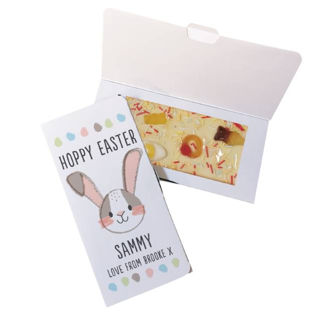 Personalised 'Hoppy Easter' White Chocolate Card