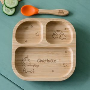 Personalised Unicorn Bamboo Babies Suction Plate & Spoon