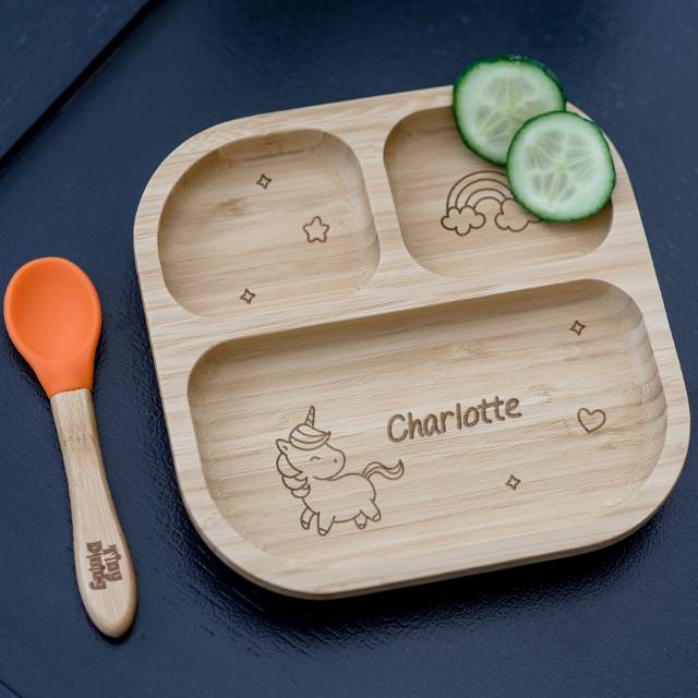 Personalised Unicorn Bamboo Suction Plate & Spoon