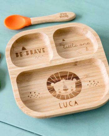 Personalised Lion Be Brave Babies Bamboo Suction Plate & Spoon