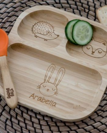 Personalised Woodland Animal Bamboo Suction Plate & Spoon