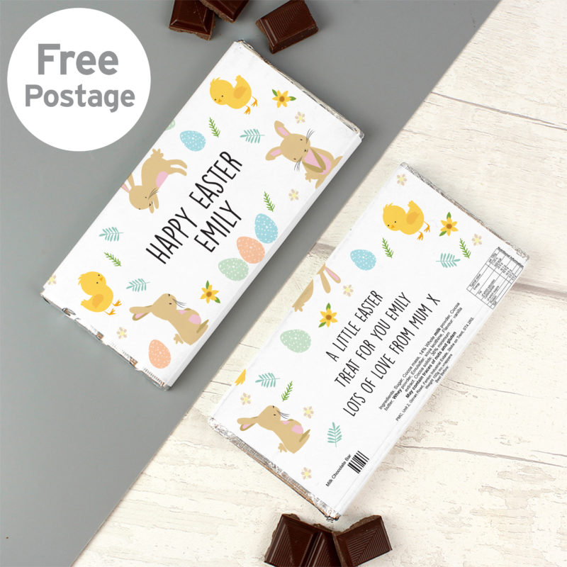Personalised 'Easter Bunny & Chick' Milk Chocolate Bar
