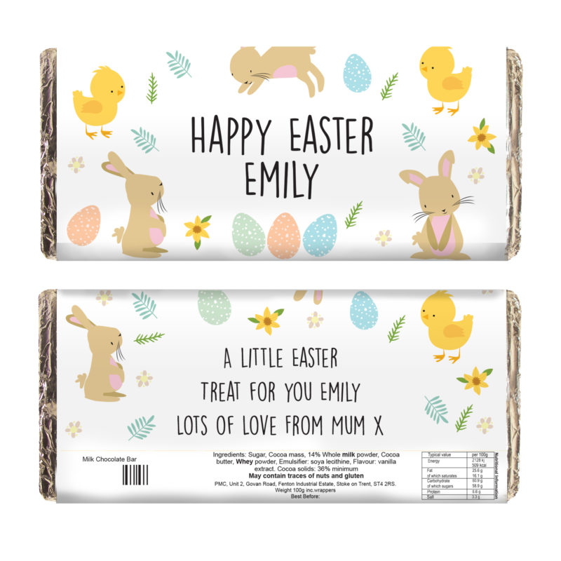 Personalised 'Easter Bunny & Chick' Milk Chocolate Bar