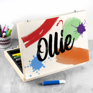 Personalised Colour Splash Children's Drawing Set in Wooden Case