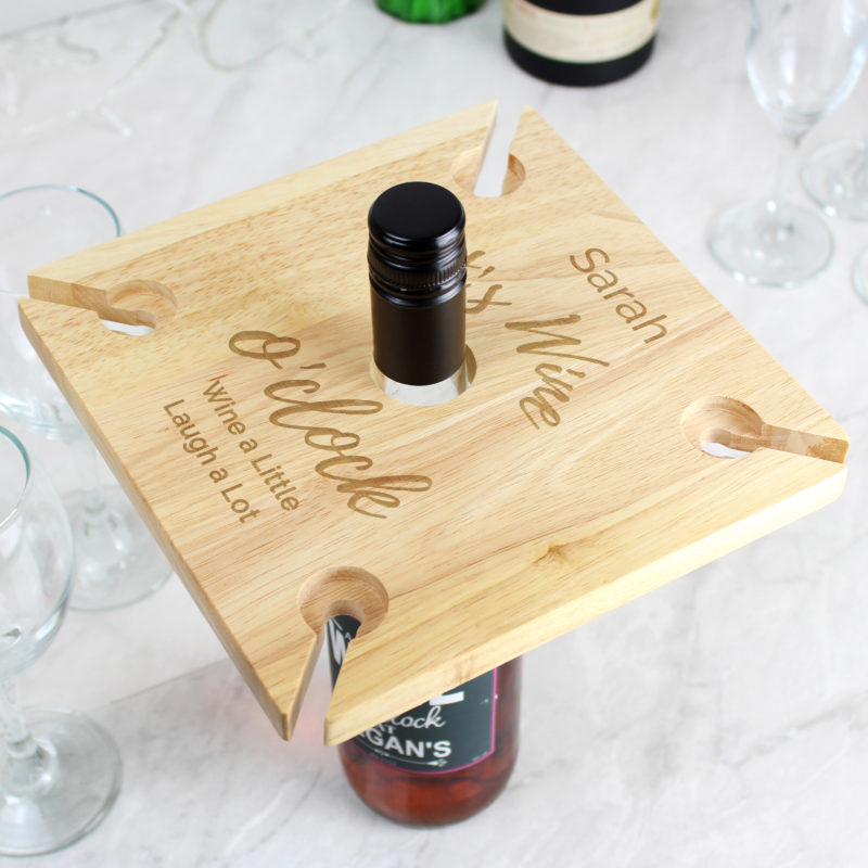 Personalised 'Wine O'clock' Four Wine Glass & Bottle Butler