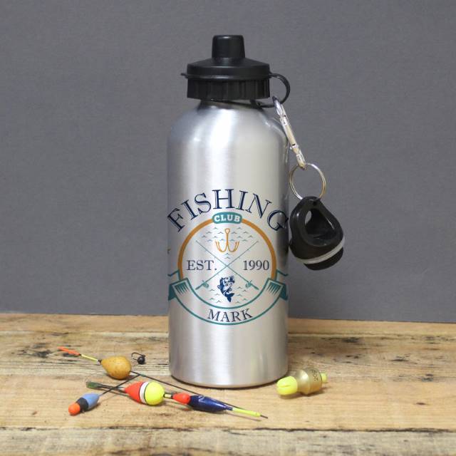 Personalised 'Fishing Club' Silver Drinks Bottle