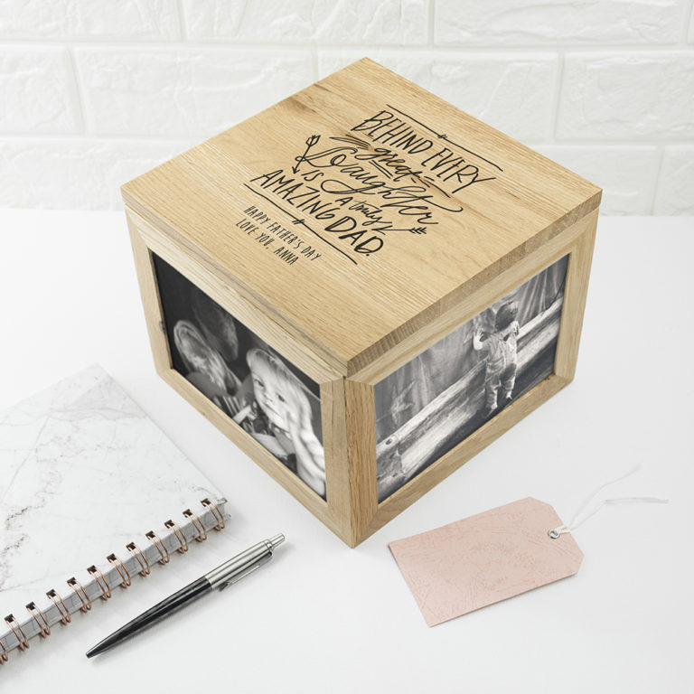 Personalised A Truly Amazing Dad Oak Photo Cube Keepsake Box
