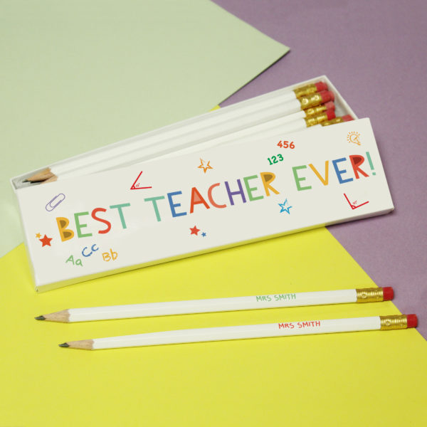 Personalised 'Best Teacher Ever' White Pencils in Box